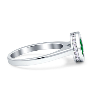 Bezel Set Hidden Halo Round Engagement Ring Simulated Green Emerald 925 Sterling Silver Wholesale